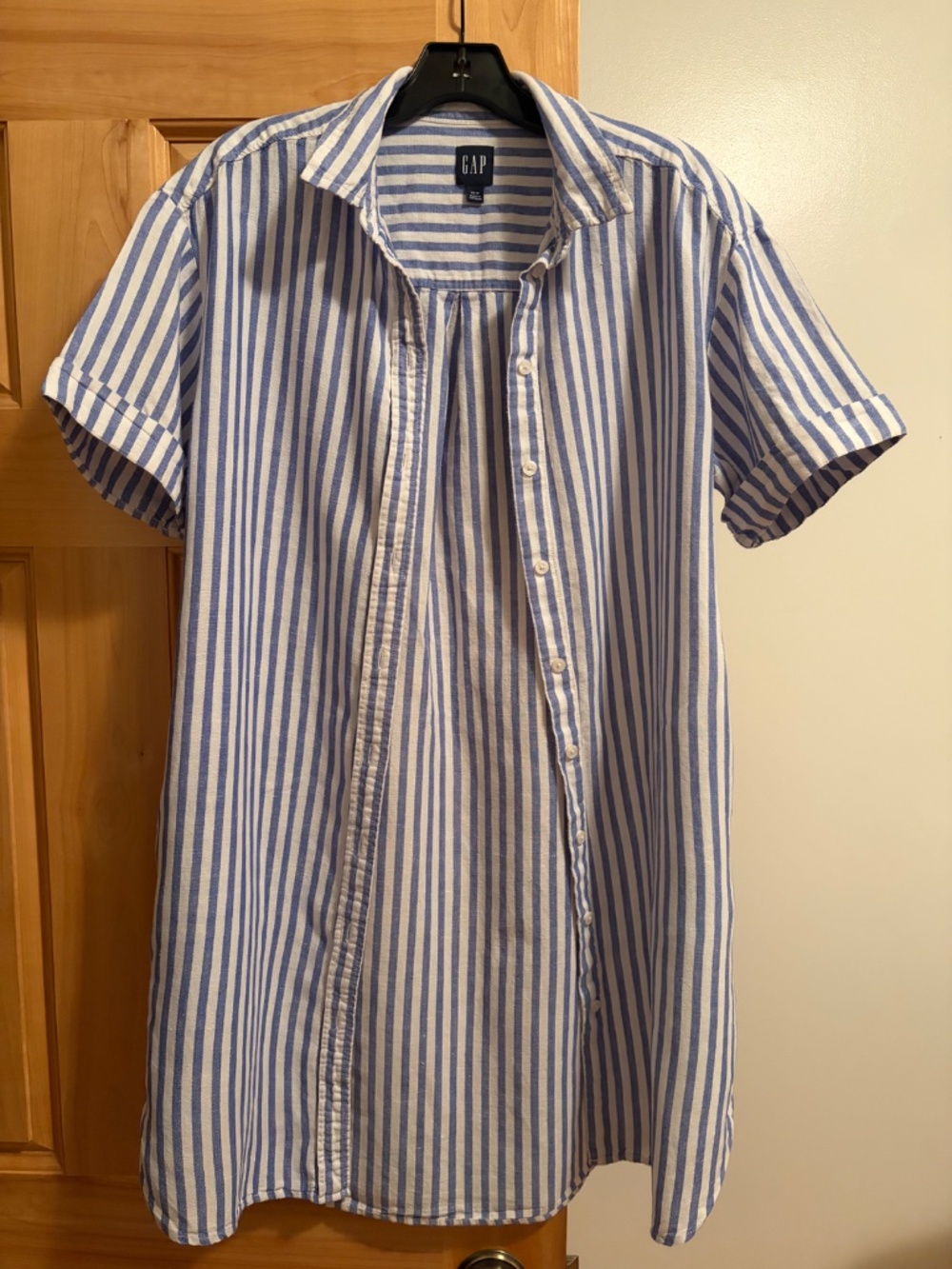 GAP Blue & White Striped Linen Blend Short Sleeve Shirt Dress XS